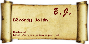 Böröndy Jolán névjegykártya